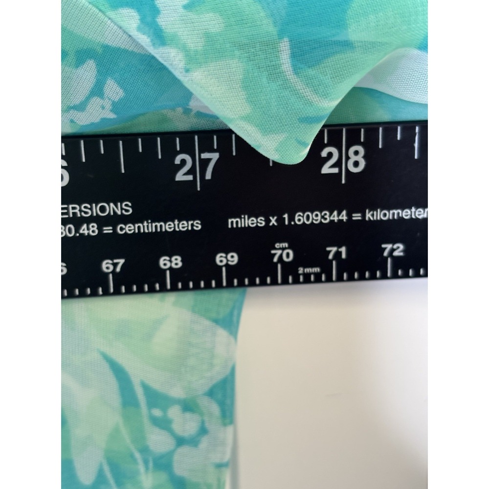Maggie McNaughton Blouse 18W Aqua Blue Watercolor Floral Sheer Button Up Shirt - Picture 7 of 9